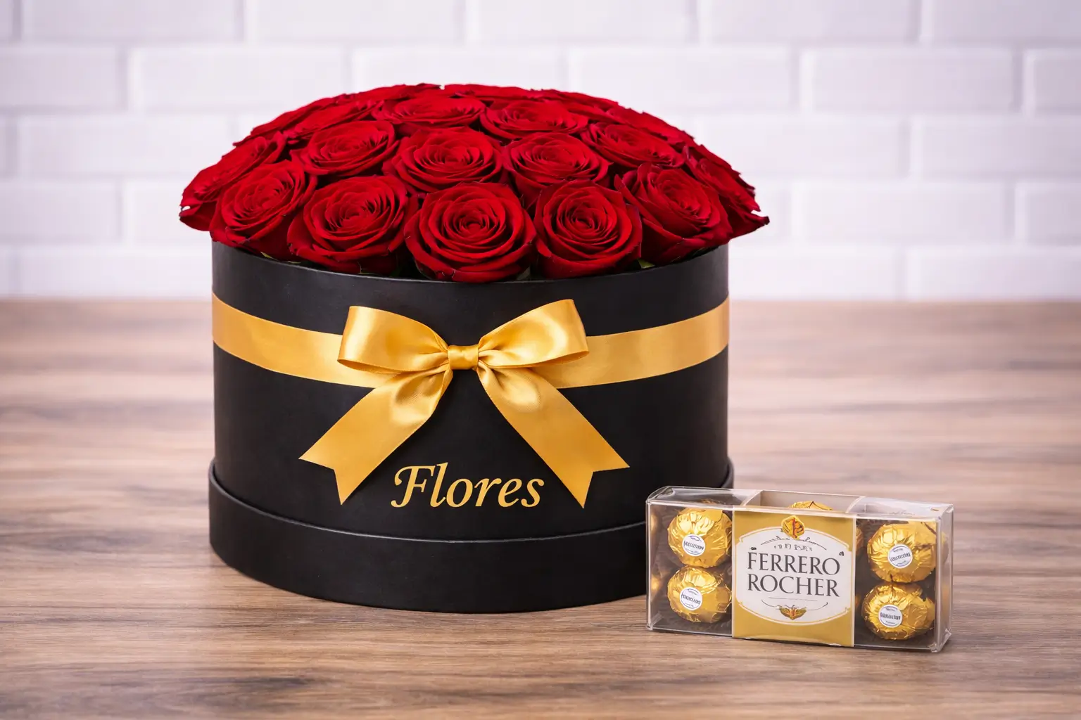 Caixa Luxo de Rosas Vermelhas + Ferrero Rocher